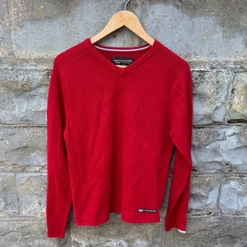 Vintage Y2K Abercrombie Ribbed Long Sleeve Shirt Medium Red 2000s Knit